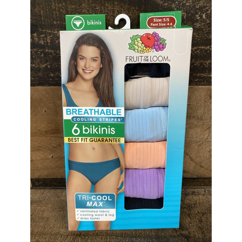 Women's Fruit of the Loom BIKINI Panties 5 Small Breathable Tri-Cool Max 6-Pack